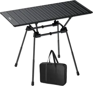 3ft Folding Camping Table, 4 Adjustable Heights Tall Aluminum Roll Up Camping Table with Carrying Bag, Portable, Waterproof, for Picnic, Outdoor, Travel, Backyard, Beach, 35” X 16”, Black