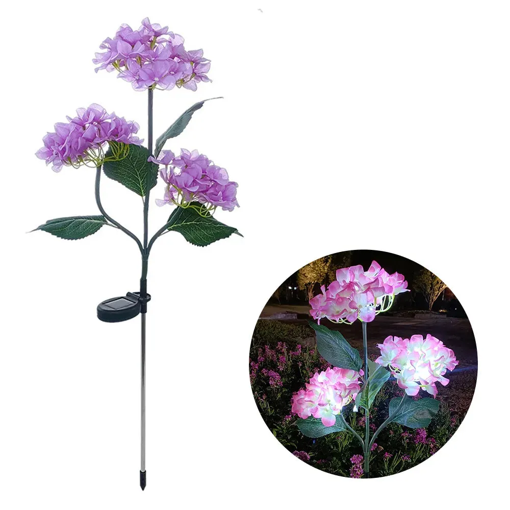 3Head Hydrangea Rose Flower Solar Led Light Outdoor Garden Lawn Lamps For Garden Vegetable Patch Patio Country House Decoration