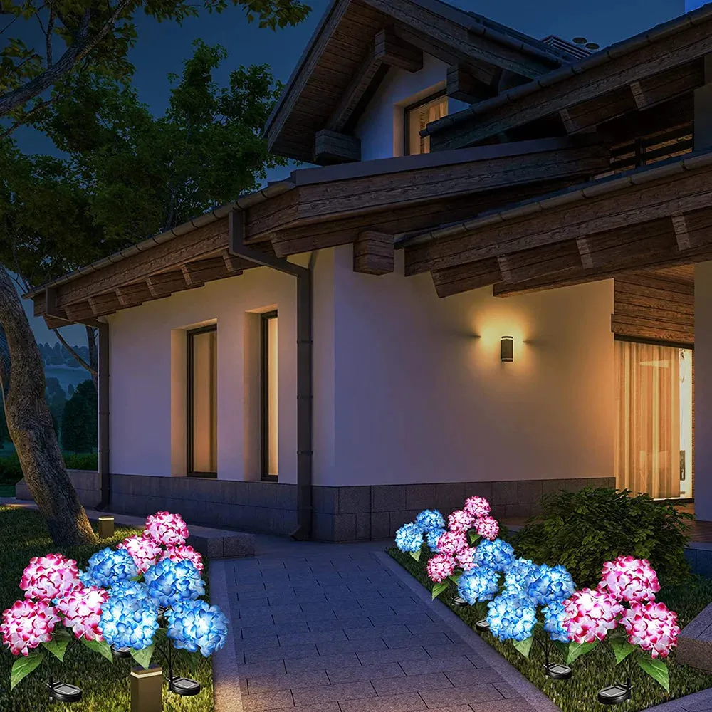 3Head Hydrangea Rose Flower Solar Led Light Outdoor Garden Lawn Lamps For Garden Vegetable Patch Patio Country House Decoration