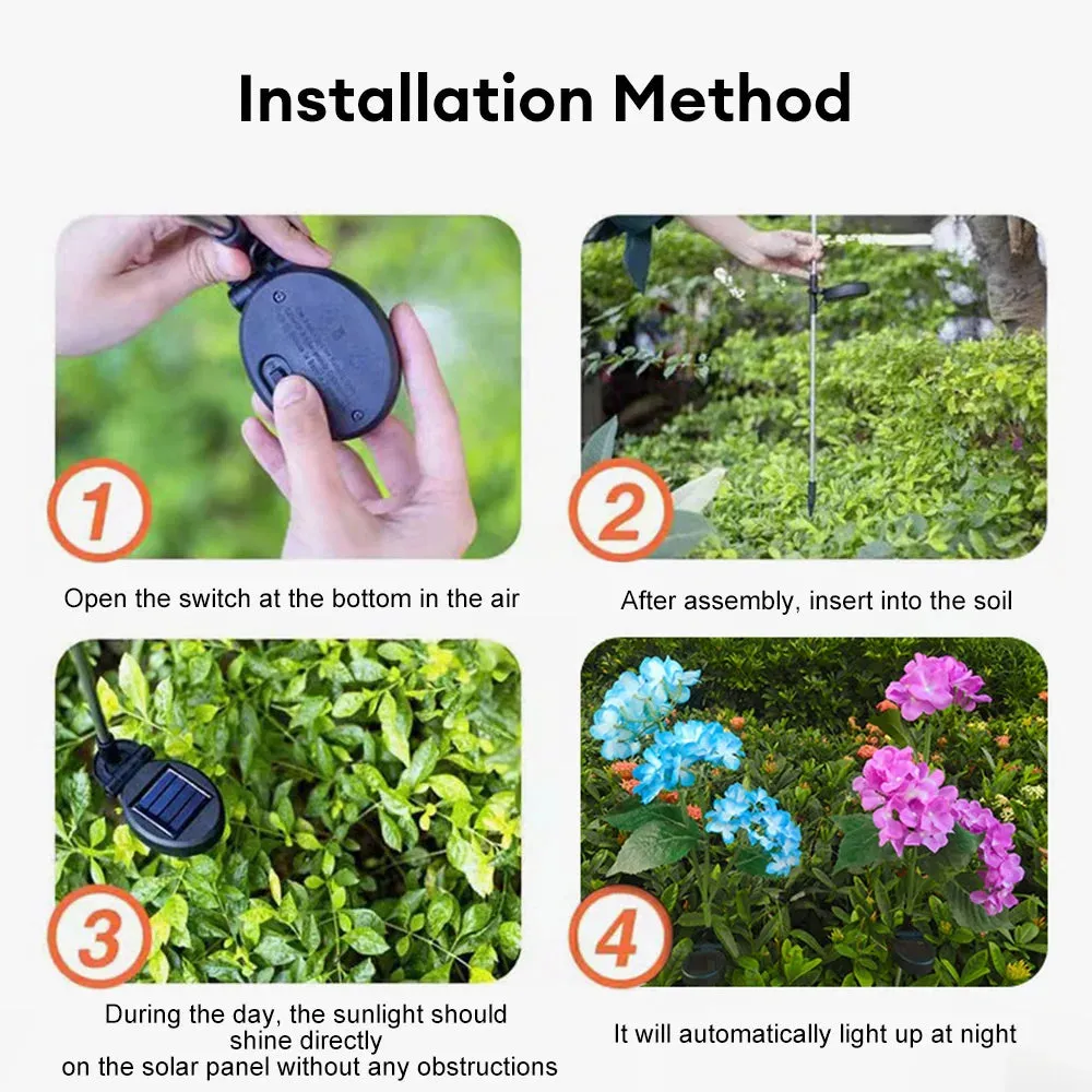 3Head Hydrangea Rose Flower Solar Led Light Outdoor Garden Lawn Lamps For Garden Vegetable Patch Patio Country House Decoration