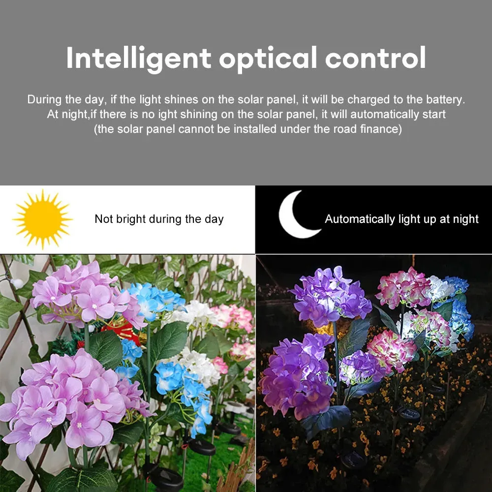 3Head Hydrangea Rose Flower Solar Led Light Outdoor Garden Lawn Lamps For Garden Vegetable Patch Patio Country House Decoration