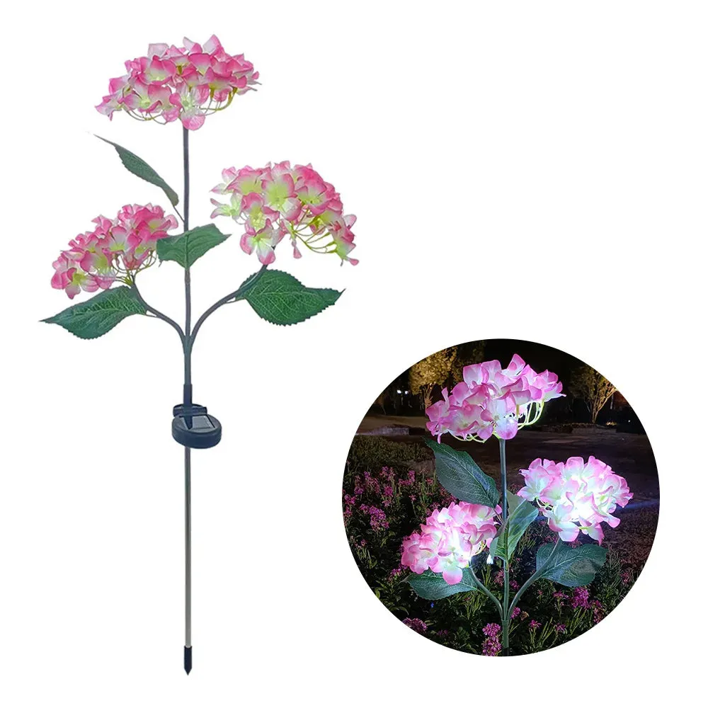 3Head Hydrangea Rose Flower Solar Led Light Outdoor Garden Lawn Lamps For Garden Vegetable Patch Patio Country House Decoration