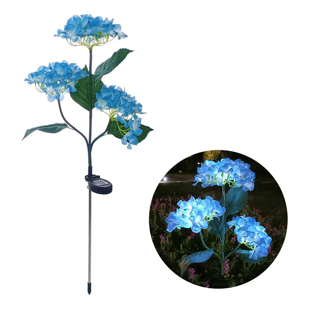 3Head Hydrangea Rose Flower Solar Led Light Outdoor Garden Lawn Lamps For Garden Vegetable Patch Patio Country House Decoration