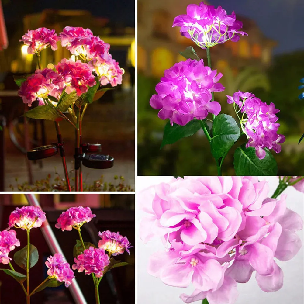 3Head Hydrangea Rose Flower Solar Led Light Outdoor Garden Lawn Lamps For Garden Vegetable Patch Patio Country House Decoration