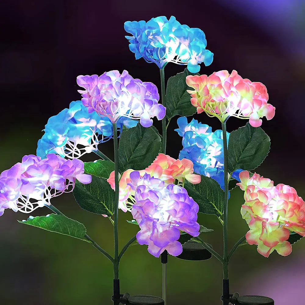 3Head Hydrangea Rose Flower Solar Led Light Outdoor Garden Lawn Lamps For Garden Vegetable Patch Patio Country House Decoration