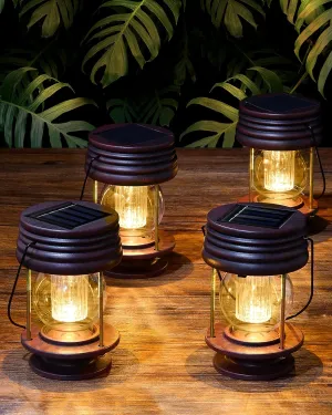 4 Pack Hanging Solar Lanterns Waterproof Lights Powered Led Decorative Landscape Light Table Lamp with Design for Patio, Garden, Yard, and Pathway Decor, Warm