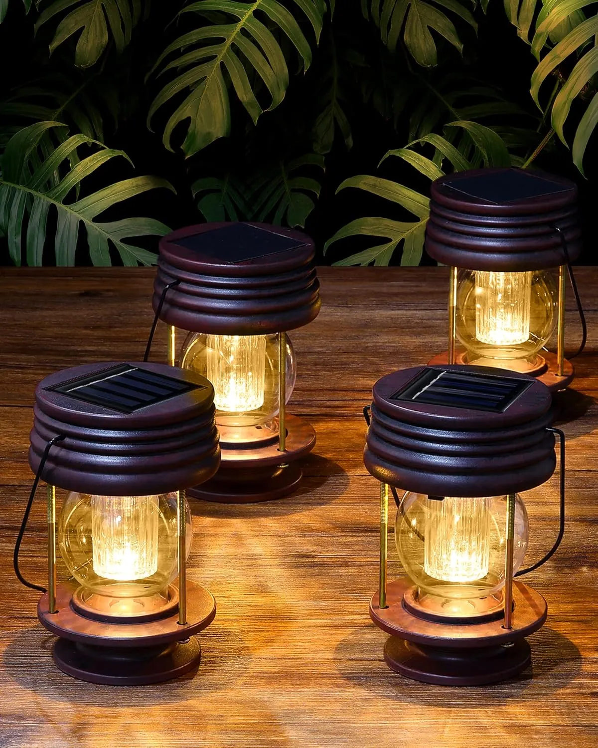 4 Pack Hanging Solar Lanterns Waterproof Lights Powered Led Decorative Landscape Light Table Lamp with Design for Patio, Garden, Yard, and Pathway Decor, Warm
