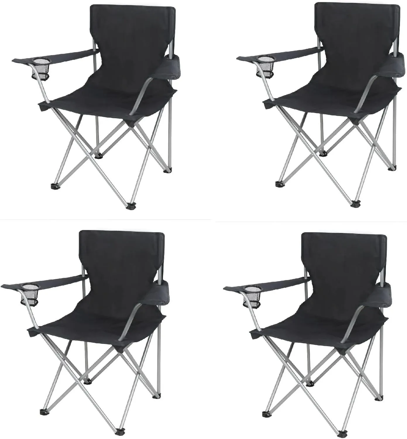 (4 Pack Lightweight Portable Folding Camp Chair with Cup Holder Ideal for Camping Tailgating Sports Events Outdoor Use Compact Design Black