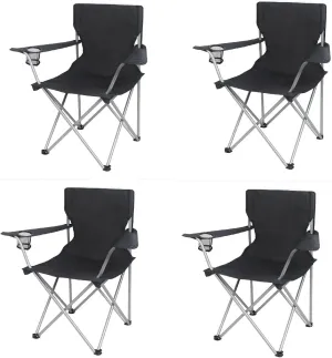 (4 Pack Lightweight Portable Folding Camp Chair with Cup Holder Ideal for Camping Tailgating Sports Events Outdoor Use Compact Design Black