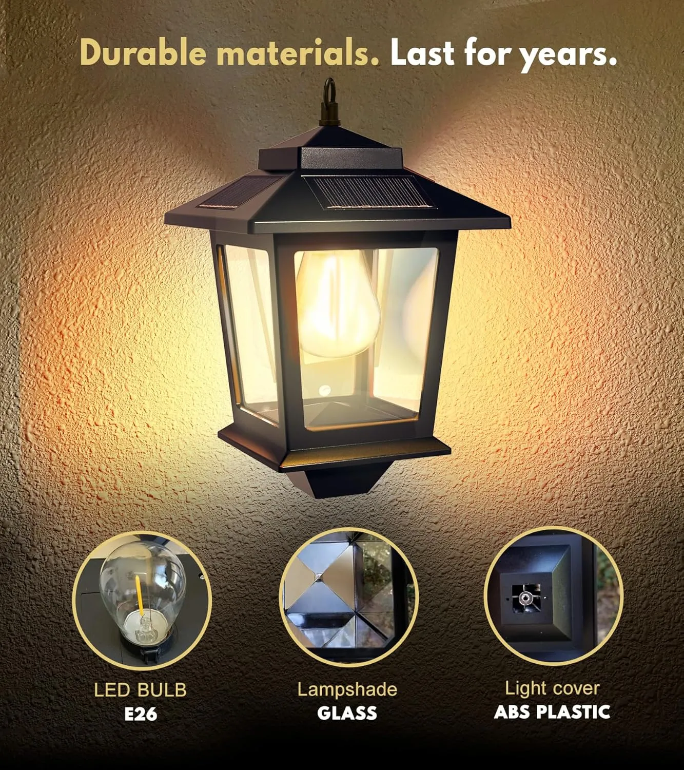 4 Pack Solar Wall Lanterns,Solar Lanterns Outdoor Waterproof with 4 Solar Panels,Hanging Solar Lights with Replaceable Bulb,Anti-Rust Solar Porch Lights Outdoor with Hooks,3000K Warm White