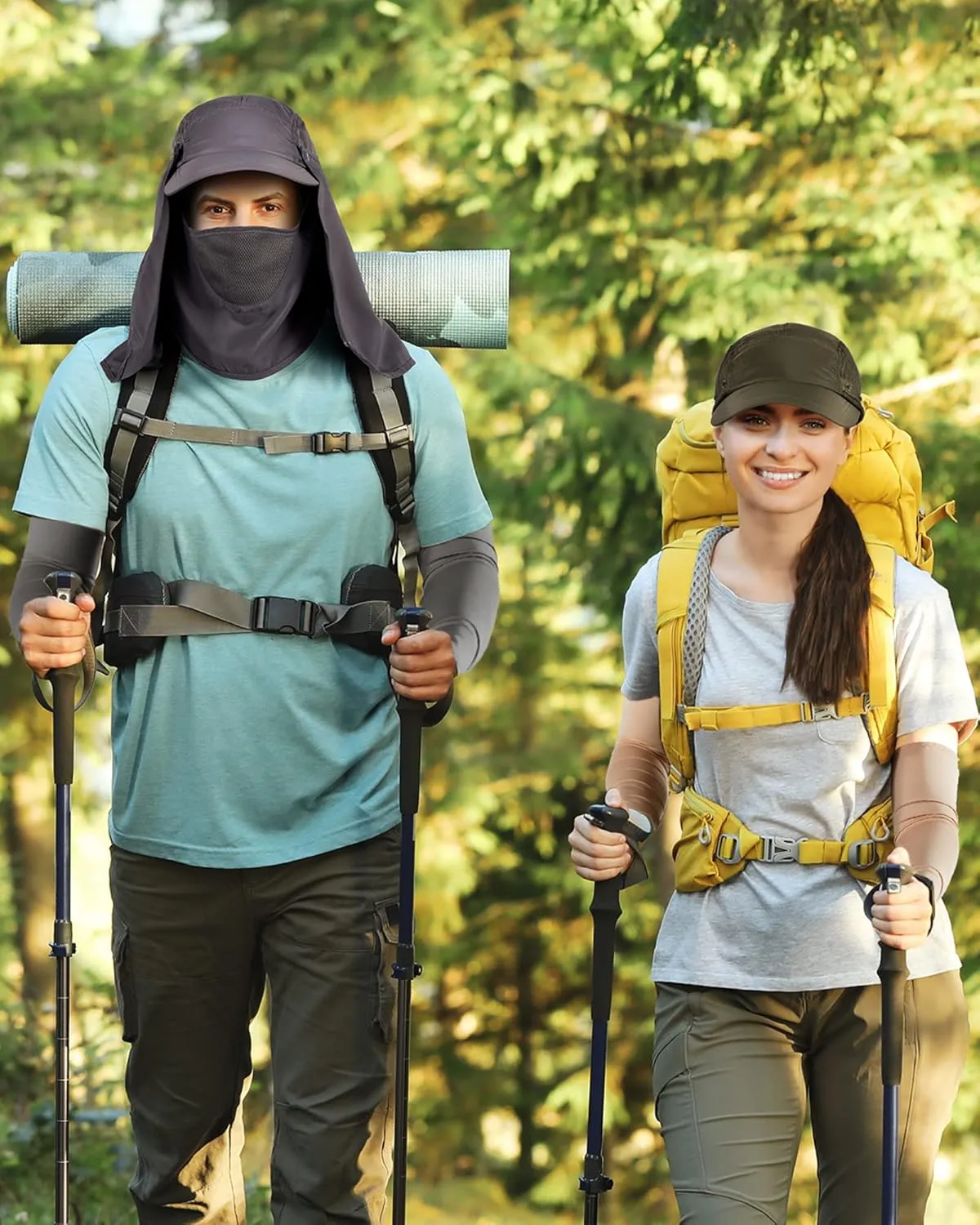 4 Set Sun Hat Fishing Hats UPF 50  Outdoor Hiking Hat UV Sun Protection Hat with Neck Flap Face Mask and 4 Pack Arm Sleeves