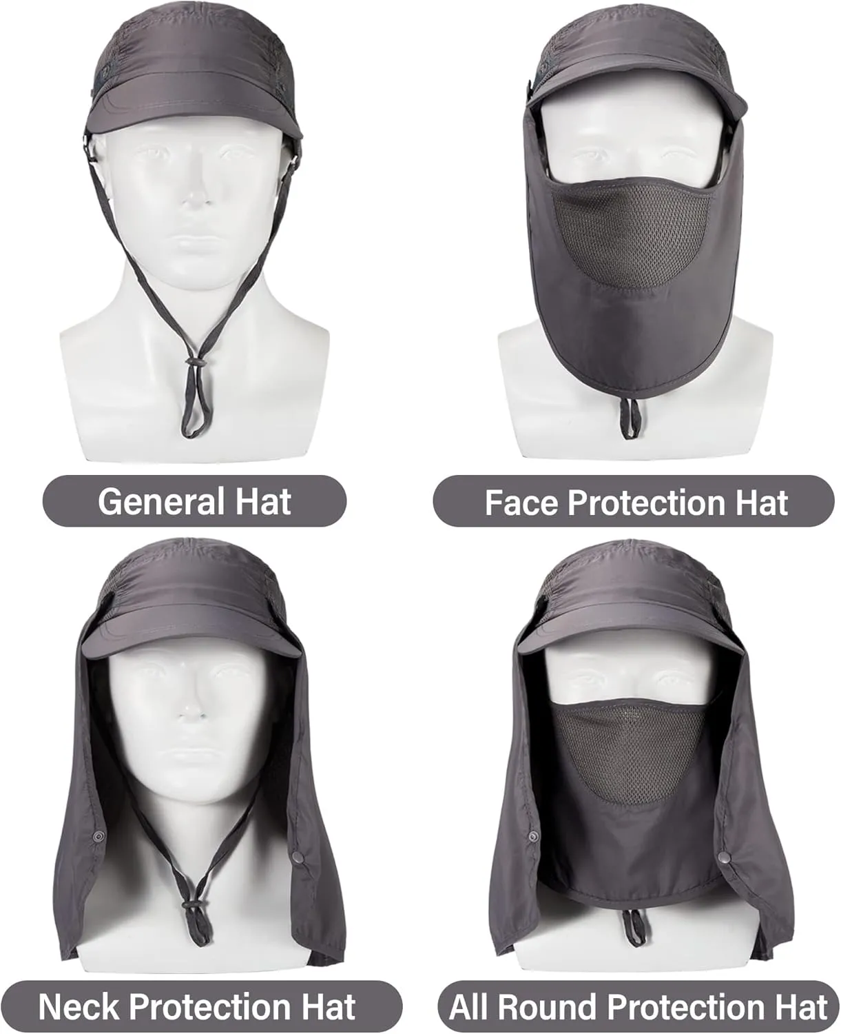 4 Set Sun Hat Fishing Hats UPF 50  Outdoor Hiking Hat UV Sun Protection Hat with Neck Flap Face Mask and 4 Pack Arm Sleeves