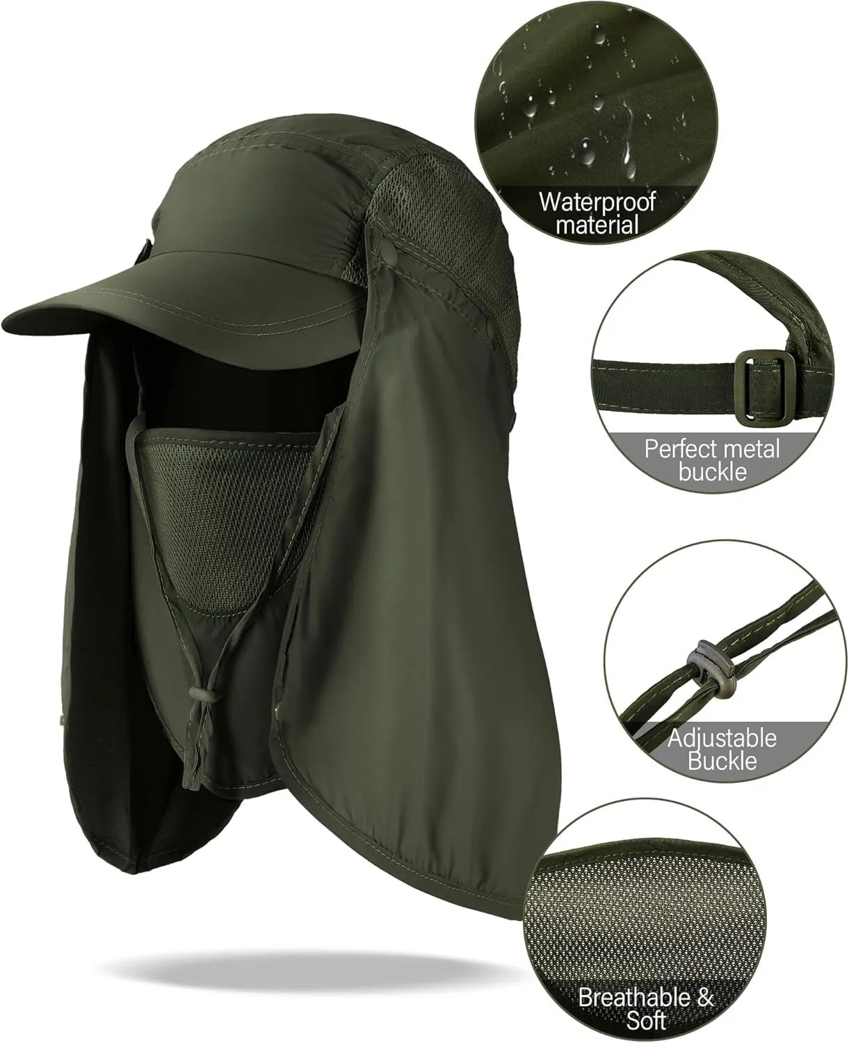 4 Set Sun Hat Fishing Hats UPF 50  Outdoor Hiking Hat UV Sun Protection Hat with Neck Flap Face Mask and 4 Pack Arm Sleeves