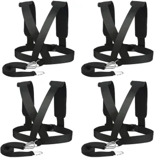 4 x Sled Harness Tire Pulling Strap with Padded Shoulder Strap and Heavy Duty Training Hooks for Fitness Resistance Training