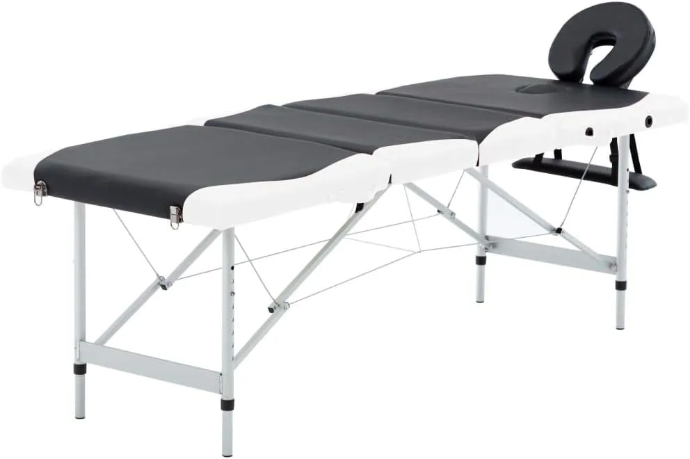 4-Zone Foldable Massage Table Aluminum Black and White,Massage Tables-110244