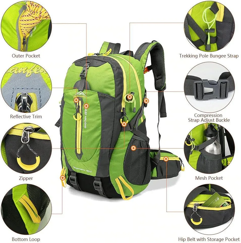 40L Waterproof Climbing Rucksack Travel Hiking Backpack Laptop Daypack Trekking Backpack Outdoor Men Women Sport Bag-Dark Blue