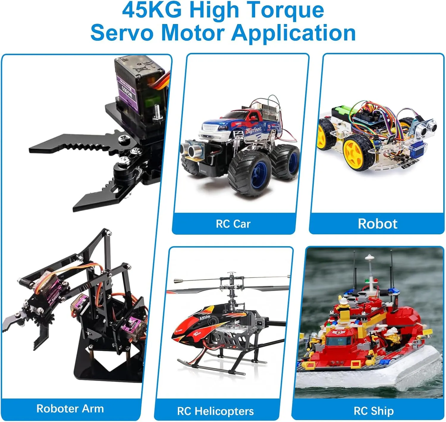 45KG High Torque Servo Motor Servo AYWHP 1 Pcs RC Servo High Torque Metal Gear Digital Servo RC Servo Servo for RC Robotic/Helicopter/Car/Boat/DIY, 1/8 1/10 RC Car (Control Angle 0-180°)