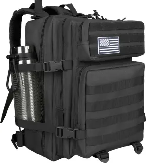 45L Military Tactical Backpack For Men Highland Assault Army Pack 3 Day Molle Bug Out Bag With Water Cup Pouch Large Camping Hiking Rucksack Work Daypack Black
