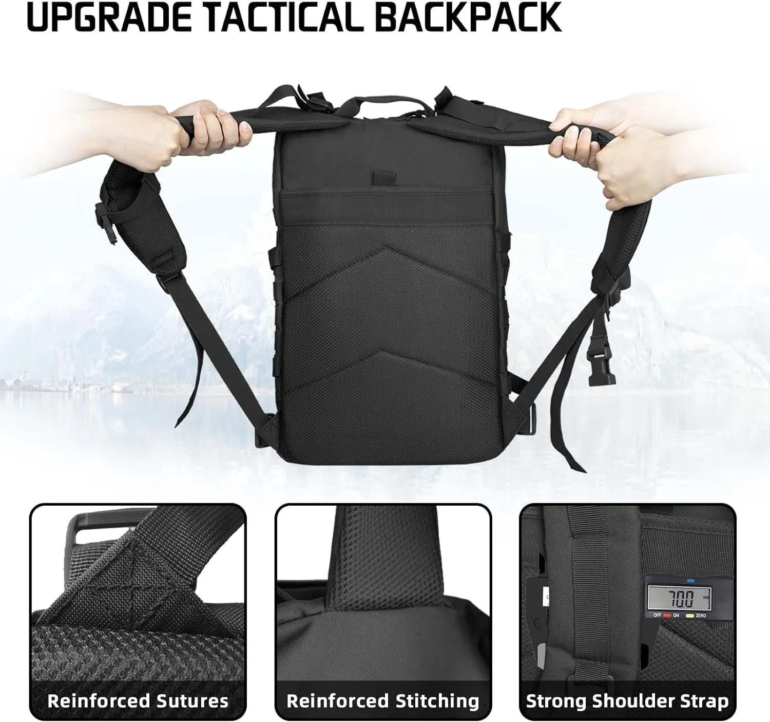 45L Military Tactical Backpack For Men Highland Assault Army Pack 3 Day Molle Bug Out Bag With Water Cup Pouch Large Camping Hiking Rucksack Work Daypack Black