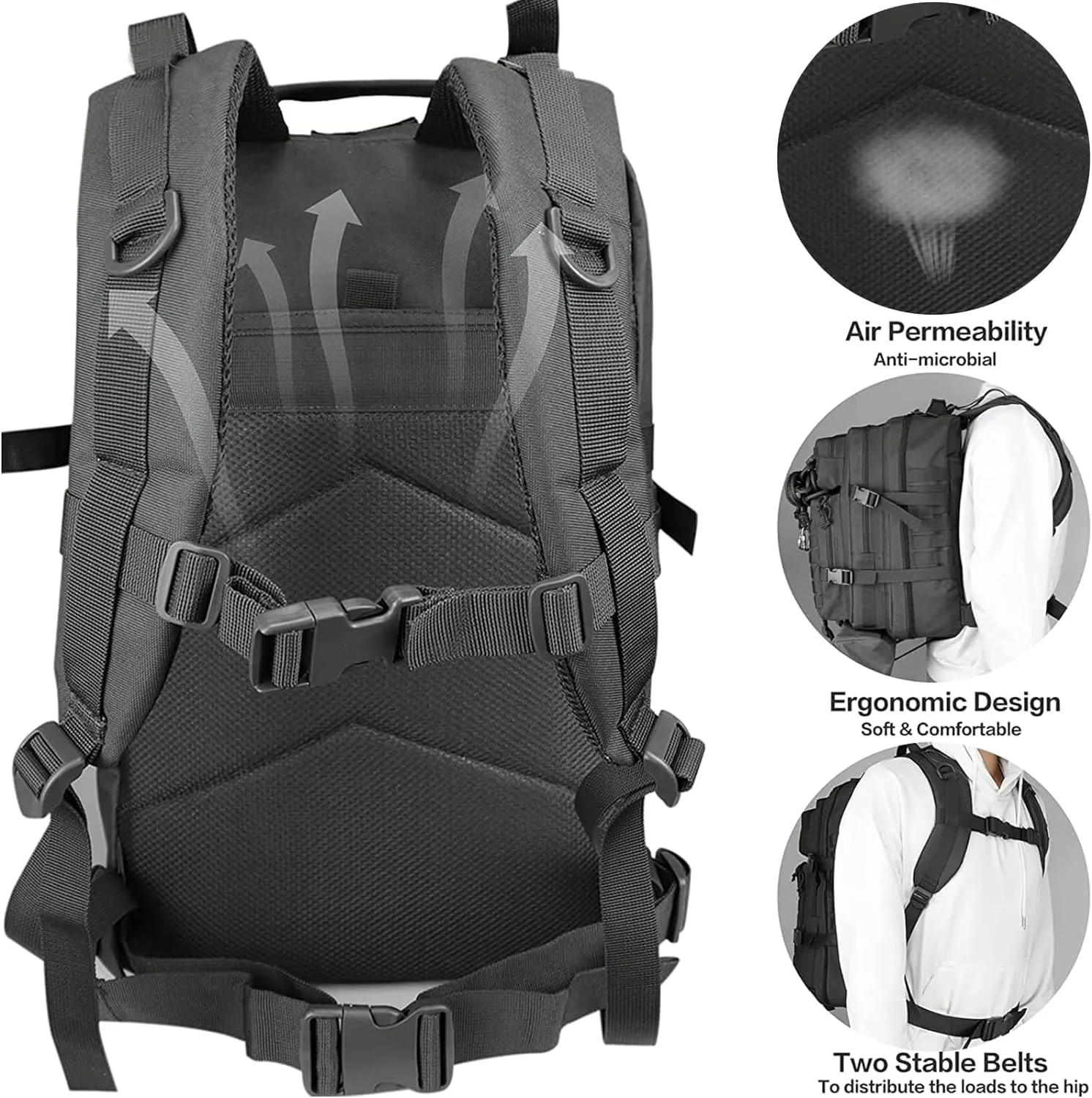 45L Military Tactical Backpack For Men Highland Assault Army Pack 3 Day Molle Bug Out Bag With Water Cup Pouch Large Camping Hiking Rucksack Work Daypack Black