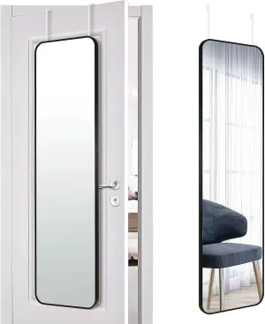 47x14 Mirror Rectangle Full Length Body Door Hanging Wall Mounted Aluminum Alloy Metal Frame HD Glass Dressing Make-up for Bedroom Living Room 47 14 inch Black