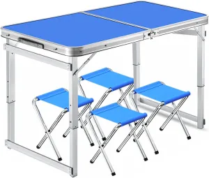 47x24in Folding Camping Table,3 Adjustable Height,Lightweight Portable Aluminum Picnic Table with Handle Great for Outdoor Indoor Camp Activity Garden Balcony(Size:4 Aluminum Stools,Color (Green 4 Cl