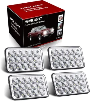 4pcs 4x6 LED Headlights, Rectangular 4x6 Headlights LED H4666 Peterbilt LED Headlights 379, H4656 LED Headlights 4651 for Kenworth Freightinger Ford Probe Chevrolet Oldsmobile Cutlass