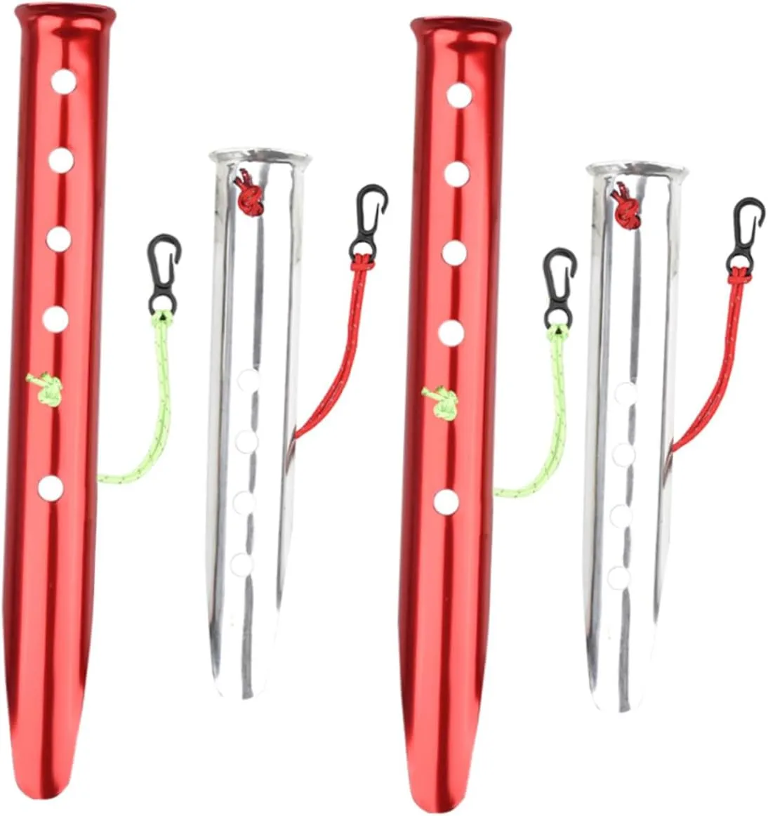 4Pcs Aluminum U Shaped Tent Stakes Durable Pegs for Camping Beach Snow Easy to Use with Cord for Removal High Strength Silver Finish