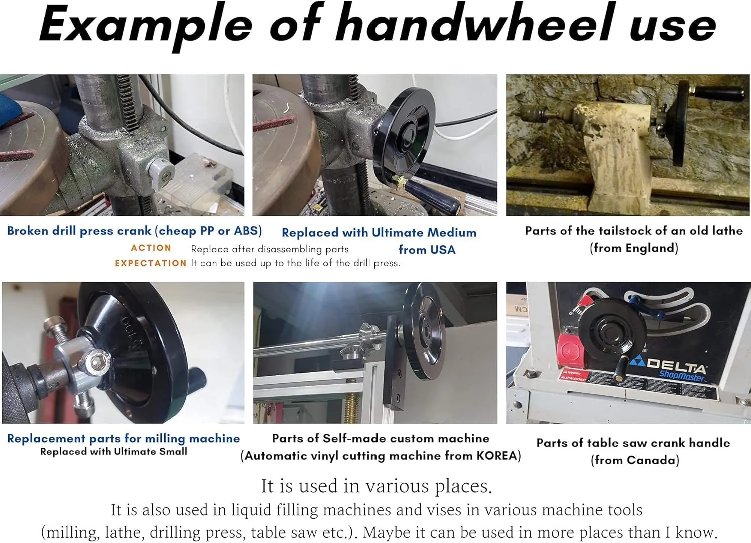 4" Ultimate Handwheel for Shaft 1/2'' or Smaller, Heavy-Duty Crank Handle for Table Saw, Lathe, Milling Machine & Drill Press – Compatible with Craftsman, DeWalt & Universal Machinery Made in Korea