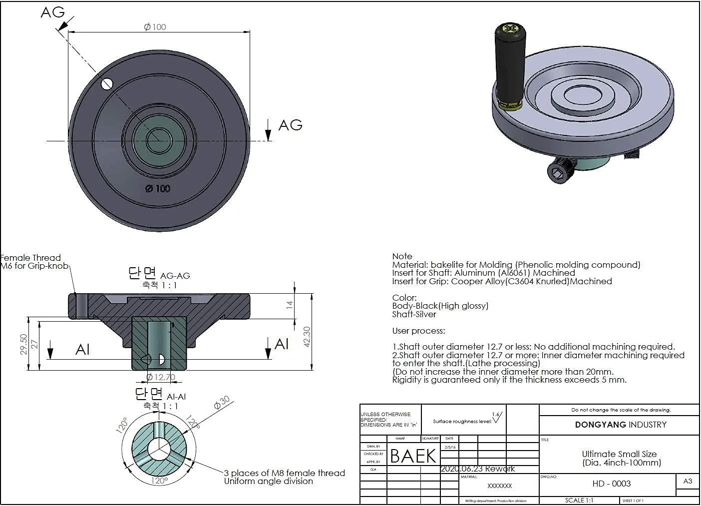 4" Ultimate Handwheel for Shaft 1/2'' or Smaller, Heavy-Duty Crank Handle for Table Saw, Lathe, Milling Machine & Drill Press – Compatible with Craftsman, DeWalt & Universal Machinery Made in Korea