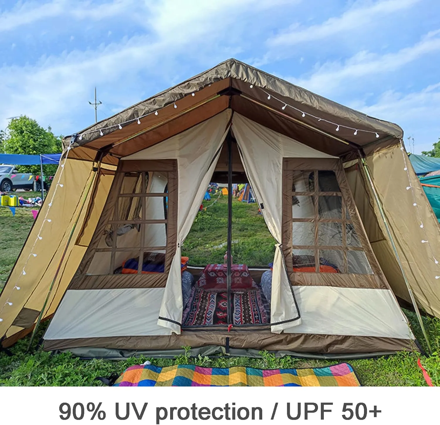 5-6 Person Camping Teepee Tent/Instant for Camping Windproof Dome Family Tents for Camping Hiking and Outdoor, Portable Tent with Carry Bag, for 3 Sea (Brown 310 * 210 * 260cm)