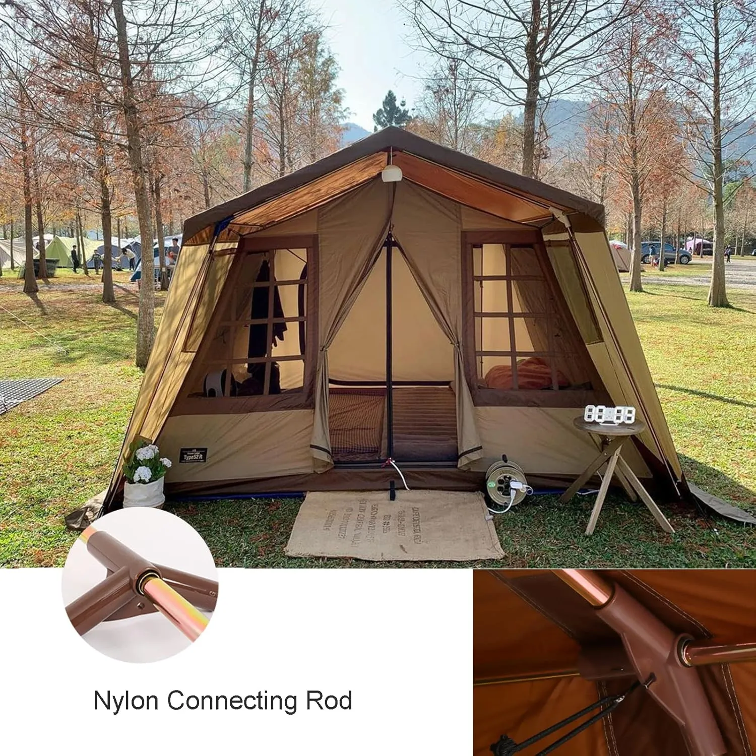 5-6 Person Camping Teepee Tent/Instant for Camping Windproof Dome Family Tents for Camping Hiking and Outdoor, Portable Tent with Carry Bag, for 3 Sea (Brown 310 * 210 * 260cm)
