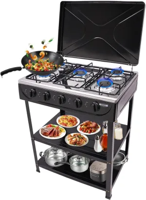 5 Burners Natural Gas Stove with Support Leg Stand and Wind Blocking Cover Natural Gas Stove Portable Propane Stove Portable Propane Burner For Outdoor Cooking Camping Rv & Apartment