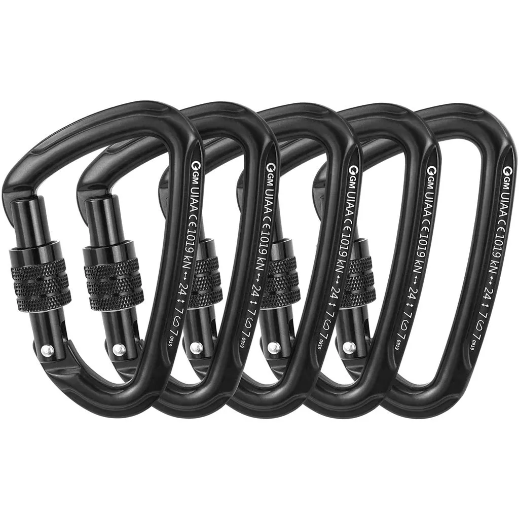 5 Pack D-shape Aluminum Alloy ScrewGate Carabiners