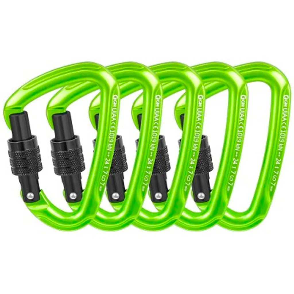 5 Pack D-shape Aluminum Alloy ScrewGate Carabiners