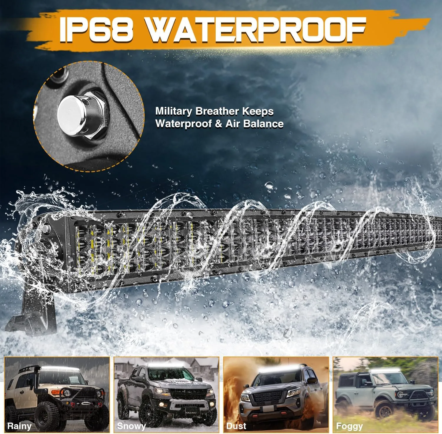 50 Inch Curved LED Light Bar, Niking Auto Quad Row LED Driving Work Light Spot Flood Combo Beam Off Road Lights with Wiring Harness Kit Fog Light Roof Bar for Trucks SUV Pickup Wrangler JK JL 4WD