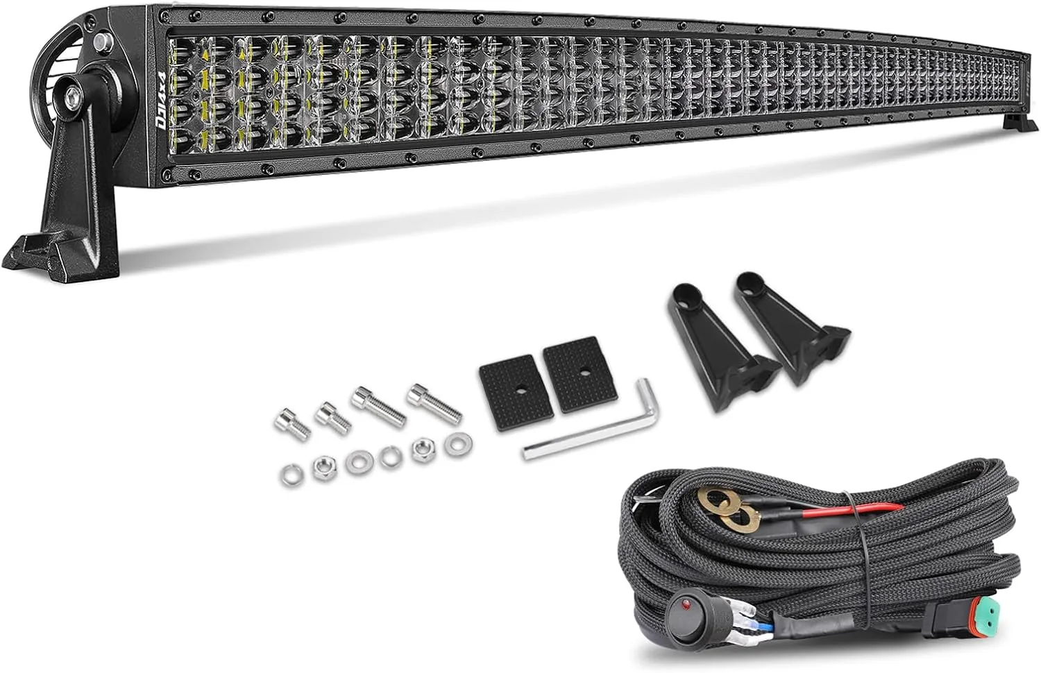 50 Inch Curved LED Light Bar, Niking Auto Quad Row LED Driving Work Light Spot Flood Combo Beam Off Road Lights with Wiring Harness Kit Fog Light Roof Bar for Trucks SUV Pickup Wrangler JK JL 4WD