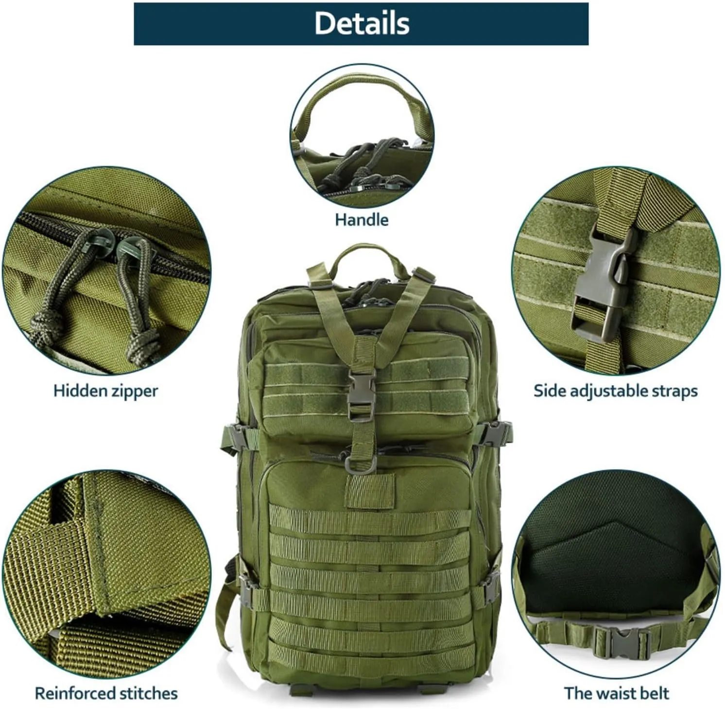 50L Sturdy Nylon Waterproof Fishing Hunting Backpack Outdoor Military Rucksacks Tactical Sports Camping Hiking Bags (Green)