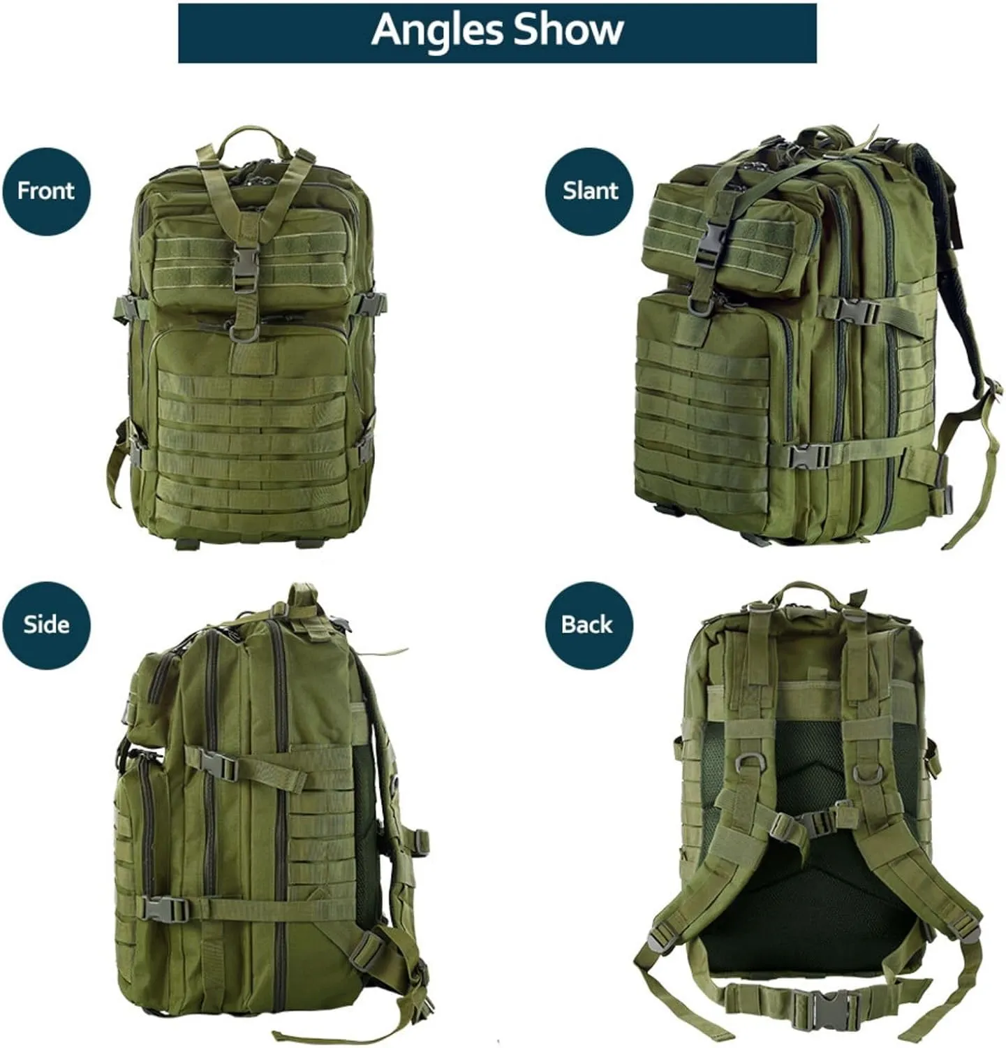 50L Sturdy Nylon Waterproof Fishing Hunting Backpack Outdoor Military Rucksacks Tactical Sports Camping Hiking Bags (Green)