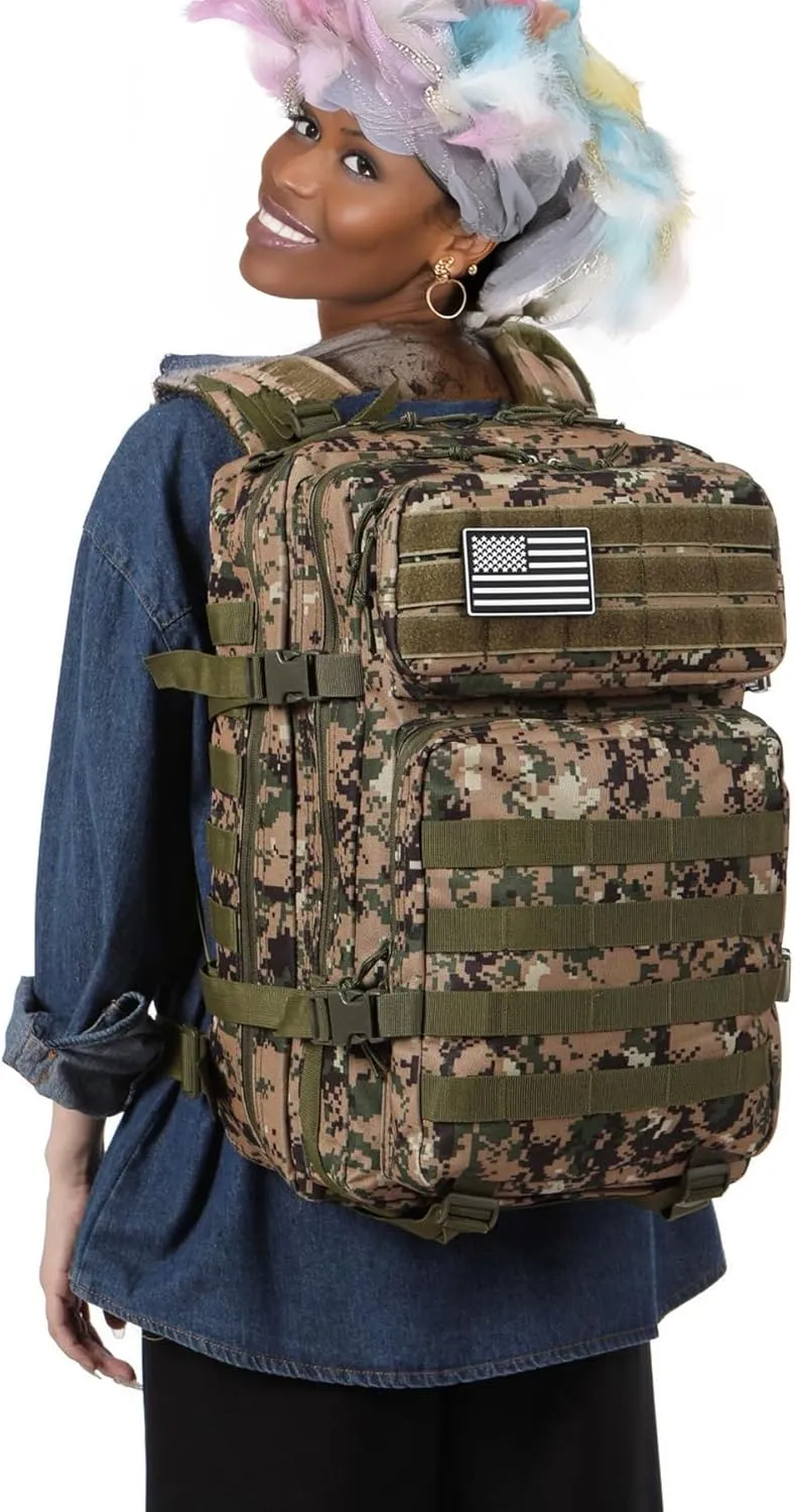 50L Sturdy Waterproof Fishing Hunting Bag Outdoor Military Tactical Sports Fitness Camping Hiking GYM Bag Backpacks (Camouflage green)