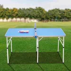 59.8 x 29.9 Inch Foldable Ping Pong Table Set Mid-Size Portable Table Tennis Table with Net, Rackets, 3 Balls, Brackets Indoor Outdoor Tennis Table Ping Pong