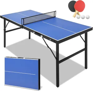 60" Foldable PingPong Table for Indoor & Outdoor - Small Table Tennis Table with Net, 2 Table Tennis Paddles and 3 Balls - Quick & Easy Assembly