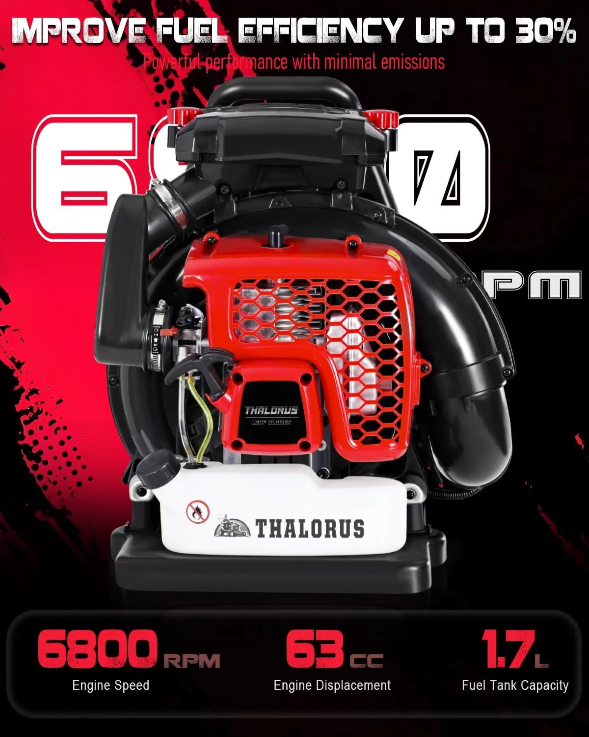 63CC Gas Backpack Leaf Blower, 2-Stroke, 665 CFM, 205 MPH, Variable Speed & Cruise Control, Ergonomic Harness, Reduced Emissions, for Fast Yard Cleanup (TR692 Pro)