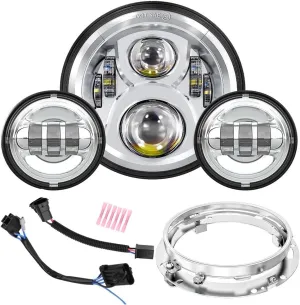 7 Inch LED Headlight Fog Passing Lights Compatible with Harley Davidson Street Glide Road King Ultra Classic Electra Tri Cvo Touring Heritage Softail Slim Deluxe Fatboy- Chrome