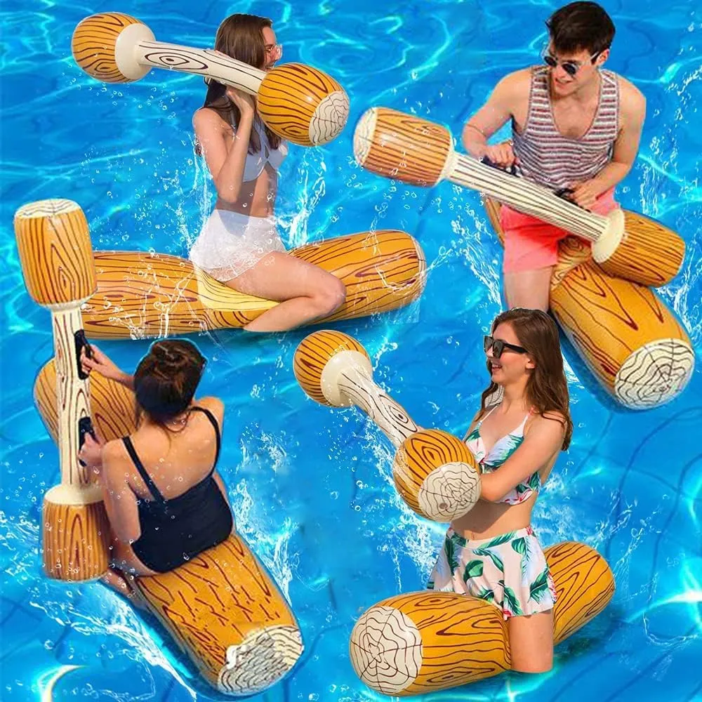 8 Pcs Inflatable Pool Float Battle Log Rafts, Outdoor Fun Sports Gladiator Raft for 4 Players Adults Children