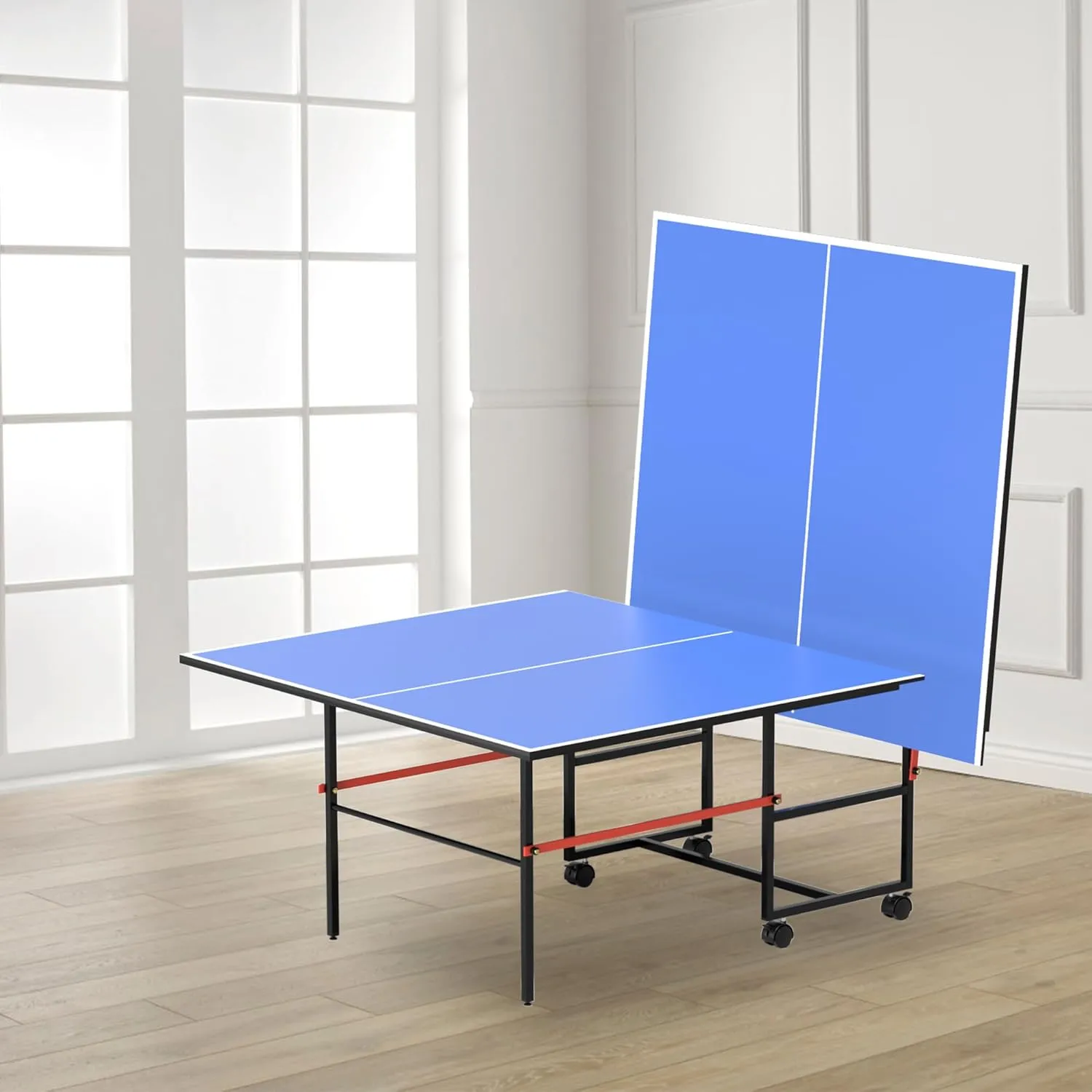 8ft Mid-Size Table Tennis Table,Multiple Styles, 2 Table Tennis Paddles and 3 Balls, Foldable for Easy Storage with Nets Included, Perfect for Family Game Rooms
