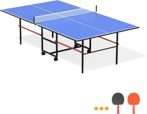 8ft Mid-Size Table Tennis Table,Multiple Styles, 2 Table Tennis Paddles and 3 Balls, Foldable for Easy Storage with Nets Included, Perfect for Family Game Rooms