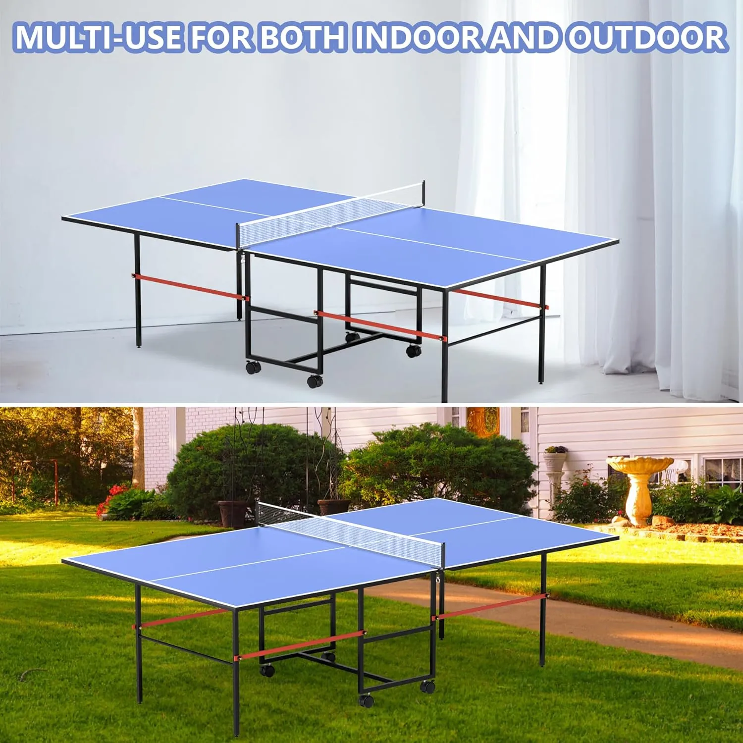 8ft Mid-Size Table Tennis Table,Multiple Styles, 2 Table Tennis Paddles and 3 Balls, Foldable for Easy Storage with Nets Included, Perfect for Family Game Rooms