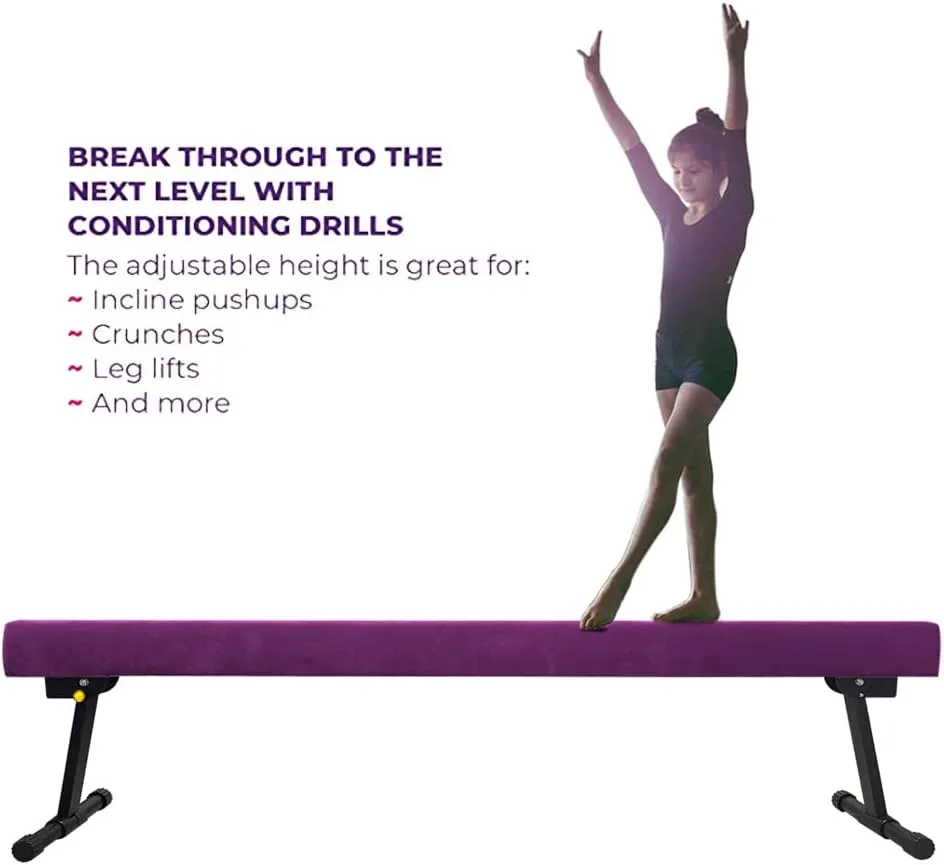 8ft Ultrasimple Adjustable&Foldable Balance Beam,High-Low Floor Beam Suede Gymnastics Equipment,No Tool Require, Gymnastics Beam for Training&Professional HomeTraining