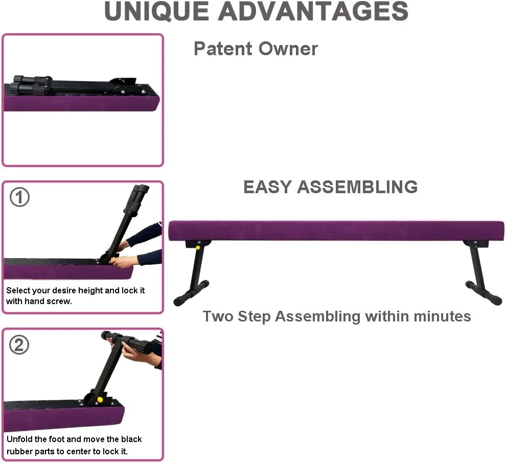 8ft Ultrasimple Adjustable&Foldable Balance Beam,High-Low Floor Beam Suede Gymnastics Equipment,No Tool Require, Gymnastics Beam for Training&Professional HomeTraining